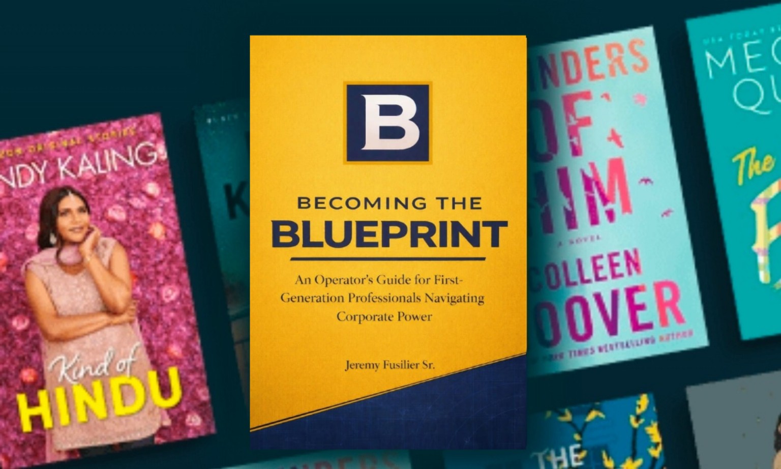 Yellow and navy Becoming the Blueprint book cover, by Jeremy Fusilier Sr.